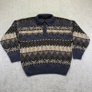 Nani Bon Sweater Mens Size 56 M? Blue Mohair Geometric Pattern Textured Striped‎